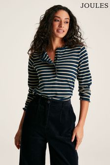 Joules Daphne Navy Sparkle Striped Long Sleeve Top with Frill Neck (784191) | €57