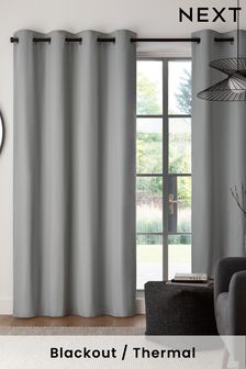 Silver Grey Cotton Eyelet Blackout/Thermal Curtains
