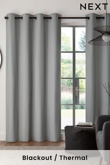 Grey Silver Cotton Blackout/Thermal Eyelet Curtains (784469) | $64 - $169