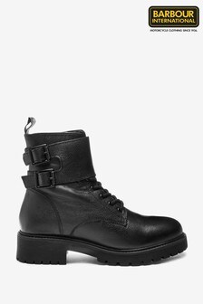 Barbour® Black International Exclusive Leather Chunky Biker Boots