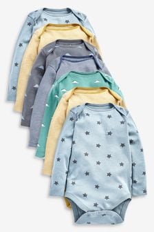 Teal Blue Baby 7 Pack Long Sleeve Bodysuits (0mths-3yrs) (785456) | €21.50 - €24