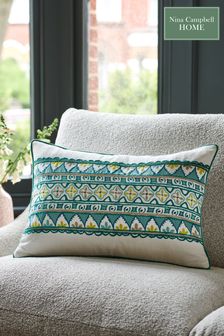 Nina Campbell Teal Blue Obi Embroidered Cushion (785827) | €54