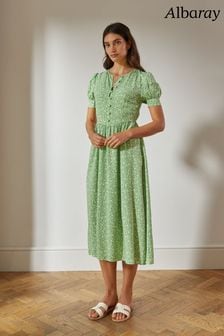 Зеленое платье с короткими рукавами и цветочным принтом Albaray (787472) | €59