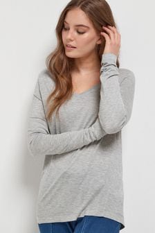 Grey Marl Slouch V-Neck Long Sleeve T-Shirt (787791) | AED40
