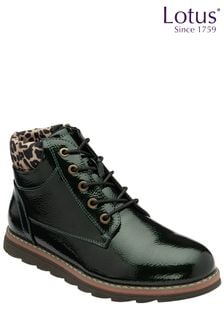 Lotus Green Patent Lace-Up Ankle Boots (789138) | $103