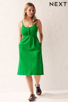 Green Button Down Cotton Cami Summer Dress (789426) | SGD 38
