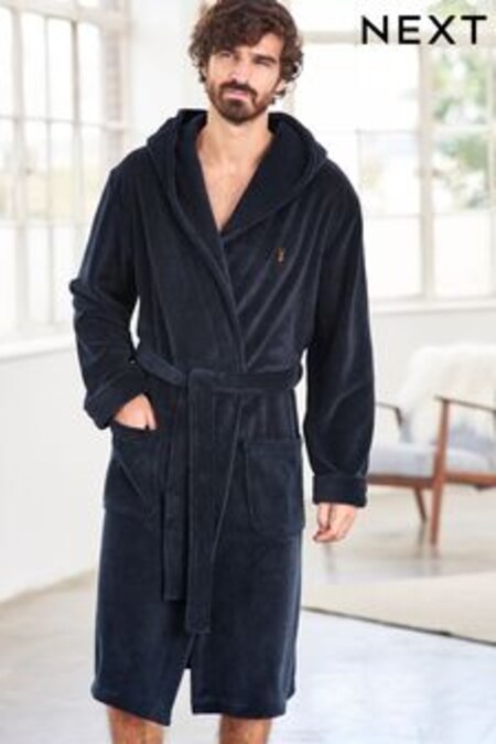 Navy Blue Supersoft Hooded Dressing Gown (789726) | $84