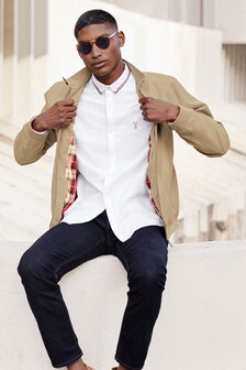 Shower Resistant Harrington Jacket With Check Lining