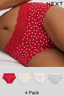 Red/Cream Midi Cotton and Lace Knickers 4 Pack (790260) | 27 €