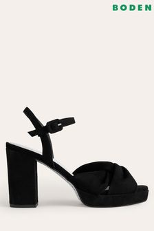 Boden Black Twist-Front Heeled Platforms Sandals (790632) | $307