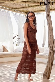 Chocolate Brown Crochet Knitted Midi Cover-Up Dress (790775) | €17