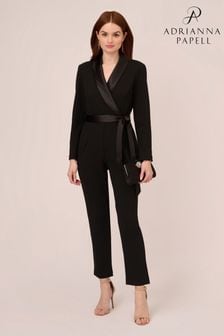 Adrianna Papell Black Crepe Tuxedo Jumpsuit (791061) | 787 QAR