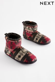 Black/Red Print Borg Lined Boot Slippers (791370) | €18