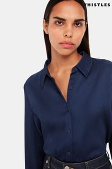 Whistles Blue Molly Satin Shirt (791385) | KRW190,000