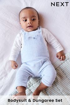 Blue Elephant Velour Baby Dungarees And Bodysuit Set (0mths-2yrs) (791405) | INR 1,985 - INR 2,205