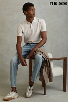 Reiss Ice Grey Puro Garment Dyed Cotton Polo Shirt (791677) | 573 QAR
