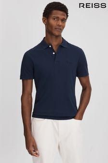 Reiss Airforce Blue Peters Slim Fit Garment Dyed Embroidered Polo Shirt (791700) | 573 QAR