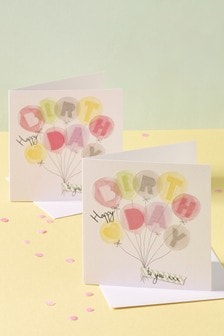 6 Pack Pastel Balloon Birthday Cards