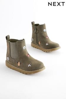 Khaki Green Embroidered Character Zip Fastening Boots (792044) | €13.50 - €15.50