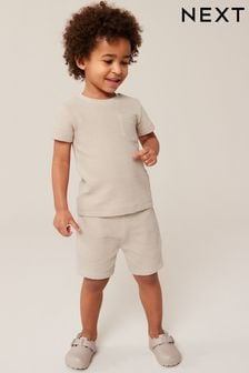 Neutral Textured Jersey Pocket T-Shirt and Shorts Set (3mths-7yrs) (792146) | 49 QAR - 69 QAR