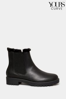 Yours Curve Black Wide Fit Chelsea Faux Fur Lined Boots (792979) | kr790