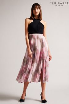 Ted Baker Pink Loulous Coral Cross Front Pleated Dress With Knit Bodice (793277) | $417