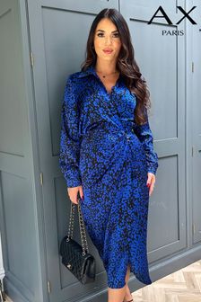 Синее платье миди с воротником и кобальтовым принтом Animal AX Paris (793416) | €31