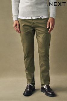 Khaki Green Slim Fit Premium Laundered Stretch Chinos Trousers (793521) | $50