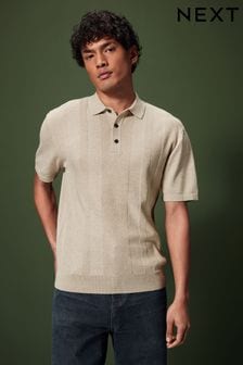 Neutral Knitted Regular Fit Textured Stripe Polo Shirt (794171) | kr309