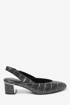 Grey Croc Effect Almond Toe Slingback Shoes (794240) | 10 €