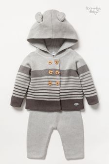 Rock-A-Bye Baby Boutique Grey Cotton Knitted Jacket and Trousers 2-Piece Set (794992) | €37