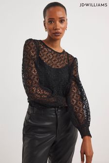 JD Williams Volume Sleeve Lace Black Top (796122) | €64