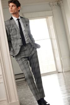 Light Grey Skinny Fit Trimmed Check Suit: Jacket (796215) | €56