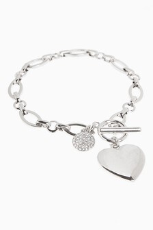 Bracelet à breloque cœur et disque pavé