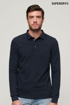 Superdry Eclipse Navy 100% Cotton Long Sleeve Pique Polo Shirt (796542) | €65