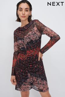 Red / Black Ditsy Long Sleeve Mesh Mini Dress (796663) | 22 €