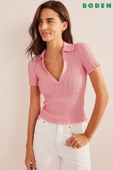 Boden Pink Ribbed Collared T-Shirt (797003) | 172 zł
