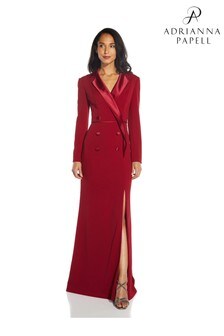 Czerwona suknia smokingowa Adrianna Papell z krepy (798234) | 1179 zł