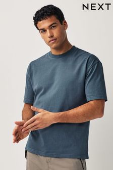 צבע בגד כחול כהה - גזרה רפויה - חולצת טי מבד עבה (798472) | ‏62 ‏₪