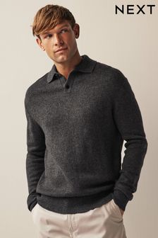 Charcoal Grey Wool Blend Relaxed Fit Knit Polo (798557) | 120 zł