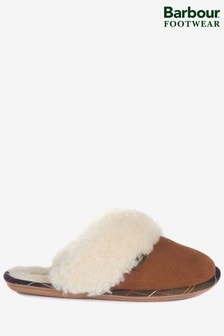 Hellbraun - Barbour® Tan Brown Suede Faux-fur Trim Lydia Slippers (798630) | 30 €