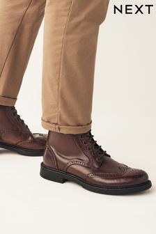 Brown Leather Brogue Boots (799770) | OMR34
