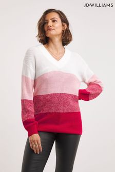 Suéter rosa con rayas y mangas voluminosas en canalé estilo pescador de JD Williams (799835) | 40 €