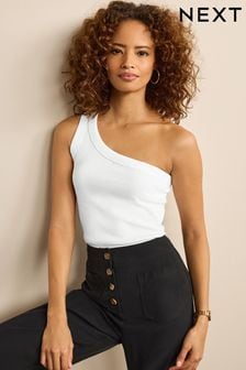 White One Shoulder Ribbed Vest Top (7BY842) | €5