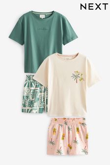 Roza/zelena s tropskim potiskom - Komplet 2 kratkih pižam iz mešanice bombaža (7DV682) | €39