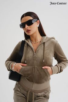 Brązowy - Juicy Couture Womens Zip Through Velour Robertson Zip Up Hoodie (7P5936) | 600 zł