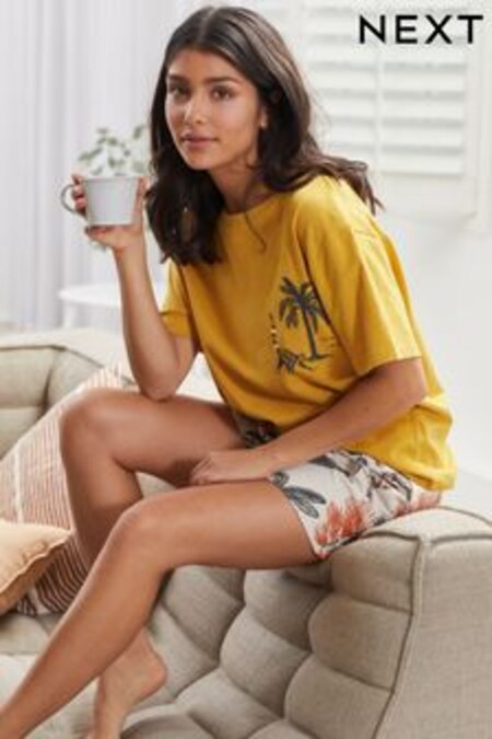 Ecru Lemur Cotton Pyjamas Short Set (7PW732) | $35
