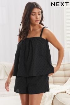 Black Cami 100% Cotton Short Set Pyjamas (7QD534) | €12