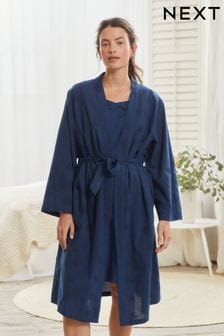 Темно-синий - Хлопковый халат с вышивкой (7TR441) | 25 600 тг