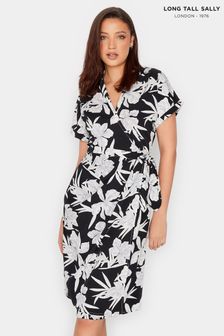 Long Tall Sally Black Floral Print Shirt Wrap Dress (7W4289) | €22